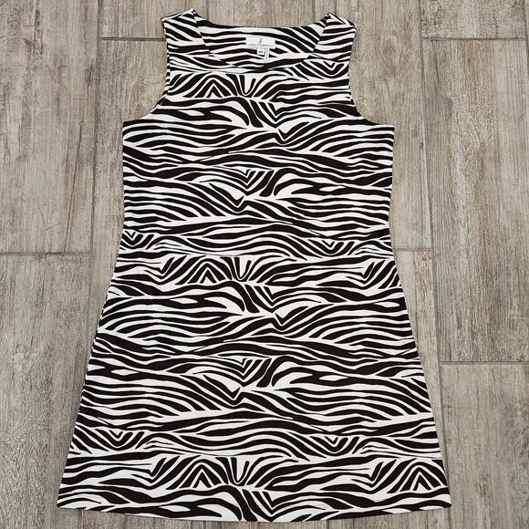 Jude Connally Maya Ponte Zebra-Print Shift Dress Womens M Comfort Quiet Luxury - Picture 2 of 7